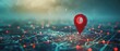 © ARTIFICIAN - Connected Destination, Red Map Pin in Cityscape with Network Connections