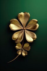 Canvas Print - A gold flower with four petals is displayed on a green background. The flower is surrounded by a frame, giving it a sense of importance and elegance. The gold color of the flower