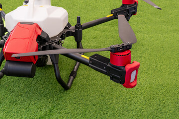 Poster - Drone sprayer close up. Smart farming and agriculture digitalization.