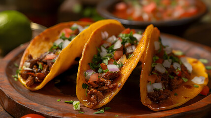 Canvas Print - Authentic Mexican Tacos with Grilled Meat and Fresh Garnishes