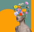 © New Africa - Creative art collage with beautiful meadow flowers and woman on color background