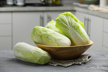 Poster - Fresh Chinese cabbages on grey wooden table