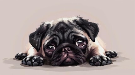 Wall Mural - adorable pug puppy with sad expression a cute and expressive pet portrait digital illustration