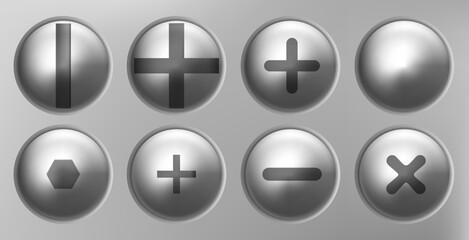 set of metal shiny screws and bolts. Vector illustration