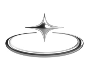Wall Mural - 3d chrome star with crescent arc in futuristic cyber space y2k style. isolated vector element spark 