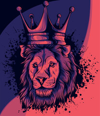 Sticker - vector illustration of lion with crown on white background