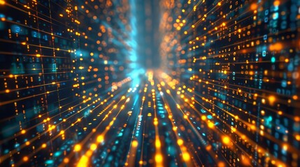futuristic binary code data stream in cyberspace scifi digital technology concept