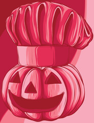 Poster - vector illustration of Pumpkin chef on white background