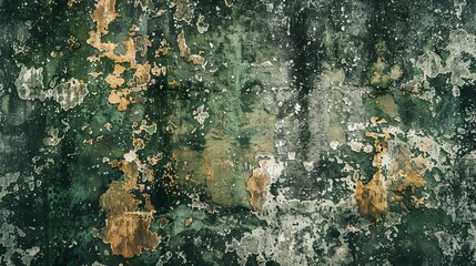 grunge cement wall with stressed mold design in shades of green brown and grey abstract textured background