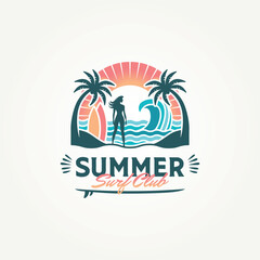 Wall Mural - modern summer surf club label logo vector illustration design