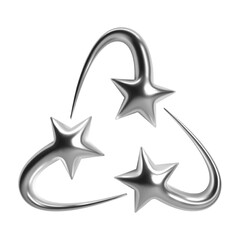 Wall Mural - 3d y2k abstract chrome stars, comets, meteors with crescent arcs. isolated vector elements with shin