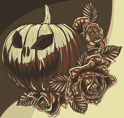 Poster - vector illustration of halloween Pumpkin with Roses