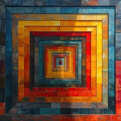 Wall Mural - a colorful picture with yellow squares in it, in the style of art deco futurism, classical symmetry, luminous shadows, vintage graphic design