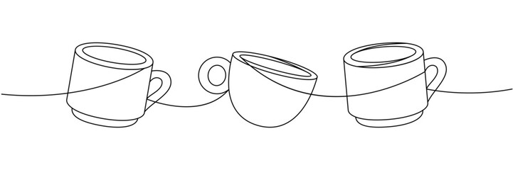Wall Mural - Espresso coffee cups one line continuous drawing. Hand drawn elements for cafe menu, coffee shop. Vector linear illustration.