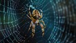 © fair - Macro shot of a spider weaving its web, the delicate strands and body details in sharp focus, with a dark, blurred background