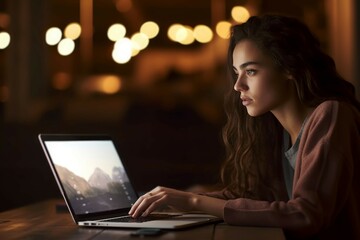 Poster - young woman creating presentation on laptop