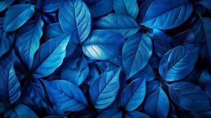 Wall Mural - vibrant blue leaves background natural texture abstract botanical illustration