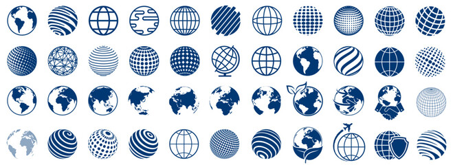 Wall Mural - world icon flat set, earth icons, set earth globe hemispheres with continents, globes with world map