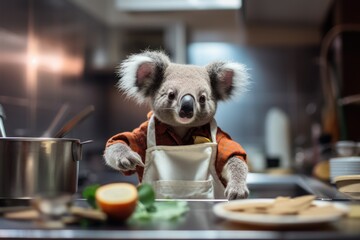 Wall Mural - Koala as a chef cook in a restaurant kitchen.