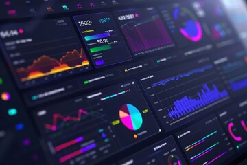 Abstract futuristic dashboard UI with real-time data visualization elements