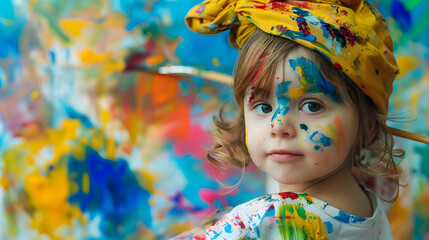 Sticker - Child dressed as an artist on a bright background.