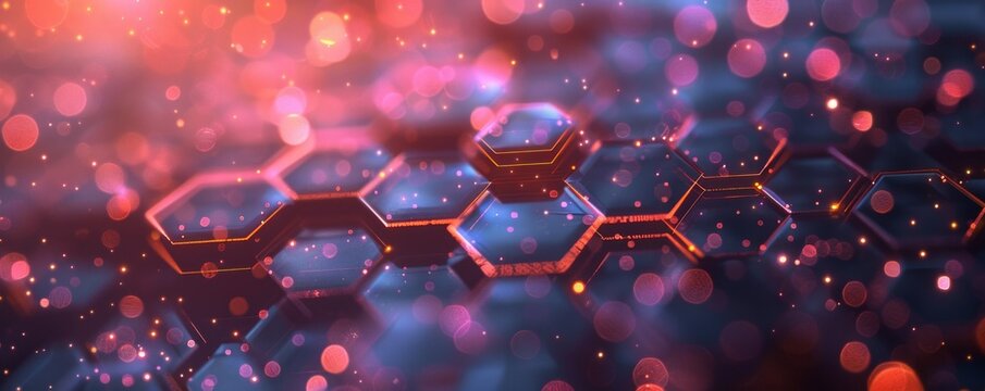 abstract background hexagon pattern with glowing lights - generative ai