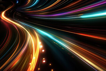 A Colorful Motion Background of City Light Trails,effect light motion trails illustration fast movement, abstract line, blue blur effect light motion trails