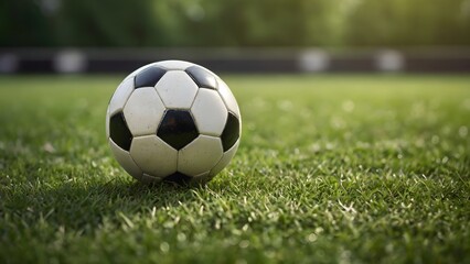 Wall Mural - soccer ball on green grass field. sports, football background