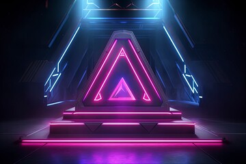 Wall Mural - Glowing podium for your product, gaming theme background, generative AI