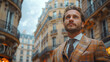 © ML - Handsome businessman in suite smiling and standing on the street in Europe