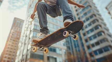 Skater performing a trick on a vintage skateboard 2