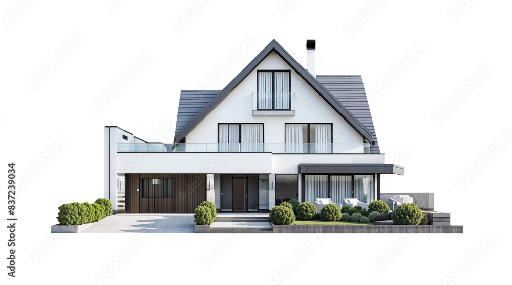 Modern house with garden png, isolated on white on transparent ...