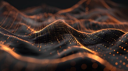 an image highlighting a futuristic abstract mesh with waves connecting dots and lines