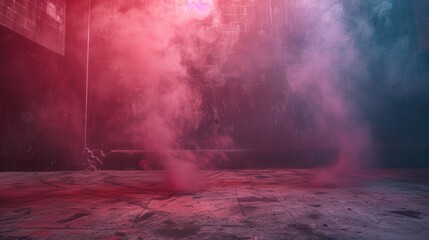 Canvas Print - A fire hydrant releasing red smoke into the atmosphere, possibly indicating a chemical emergency or testing