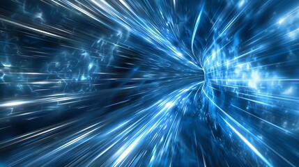 Wall Mural - high-energy blue and white streaks in hyperspace warp, creating dynamic tunnel effect, futuristic an
