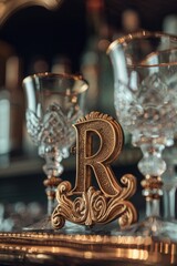 Wall Mural - Close up view of wine glasses on a table