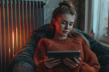 Sticker - A person sits on a couch, gazing at their tablet device
