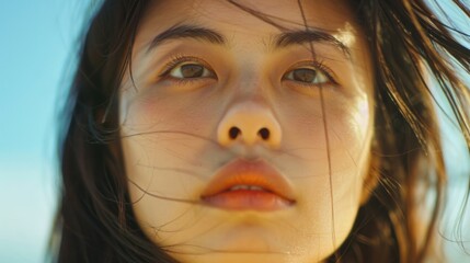 Wall Mural - A close-up shot of a woman with long hair