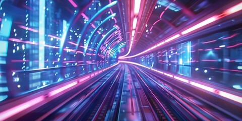 Sticker - Dynamic futuristic tunnel with vibrant pink and blue lights, offering a mesmerizing cyberpunk atmosphere and high-tech energy.