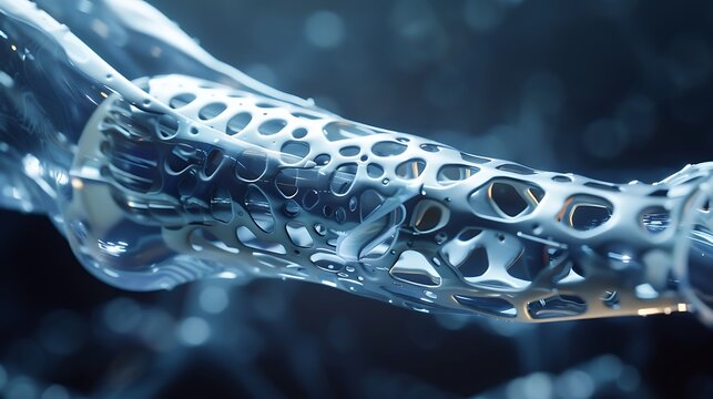 A futuristic orthopedic implant, finely detailed and made of biocompatible materials. 8k, realistic, full ultra HD, high resolution and cinematic photography