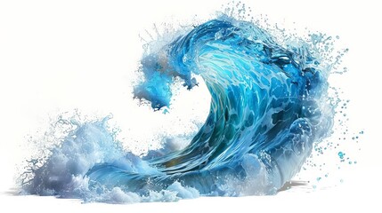 Wall Mural - dynamic crashing wave of blue sea water isolated on white background digital illustration