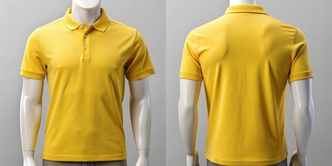 Wall Mural - Front and back views of a mannequin wearing a yellow polo shirt mockup template