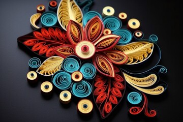 Vibrant Abstract Paper Quilling Art with Swirls and Patterns