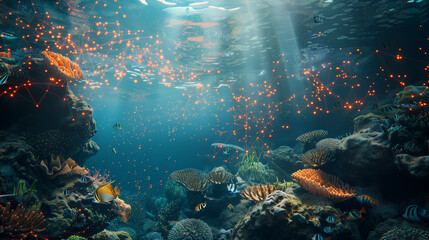 Wall Mural - A beautiful underwater scene with many fish and coral