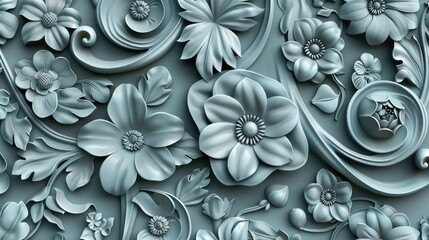Wall Mural - Seamless Tile, 3D Floral Wallpaper Design, Repeated Pattern