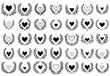 © Split - hearts decorated with plant branches, laurel leaves wreaths, black decorative vector for laser cutting and engraving