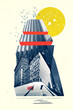 © Solarisys - Collage of fragments of buildings. New York City Manhattan view with skyscrapers against sky. Collage, art design