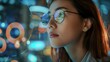 © GreenOptix - Virtual assistant, Support from a virtual assistant using artificial intelligence, young beautiful woman with digital glitches