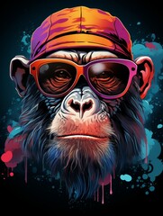 Wall Mural - Monkey with Sunglasses and Beanie Stylish Tee Design