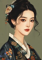 Wall Mural - Portrait of a young woman in a traditional Korean hanbok